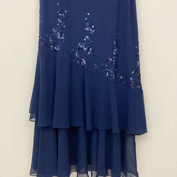 NWT Xscape by Joanna Chen Navy Embellished Gown Size 14 Beaded Sleeveless Dress - Picture 4 of 8